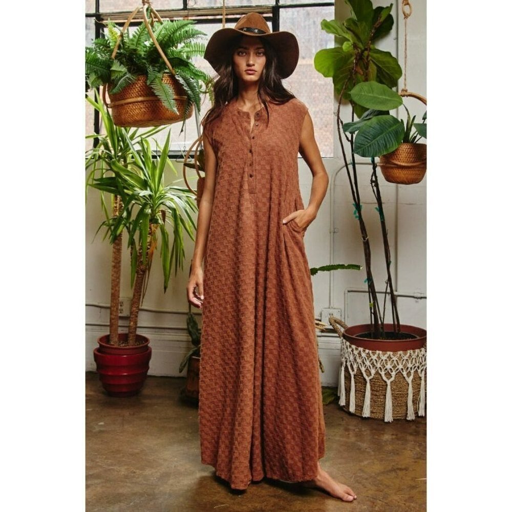 Nellie Checkered Jumpsuit in Camel